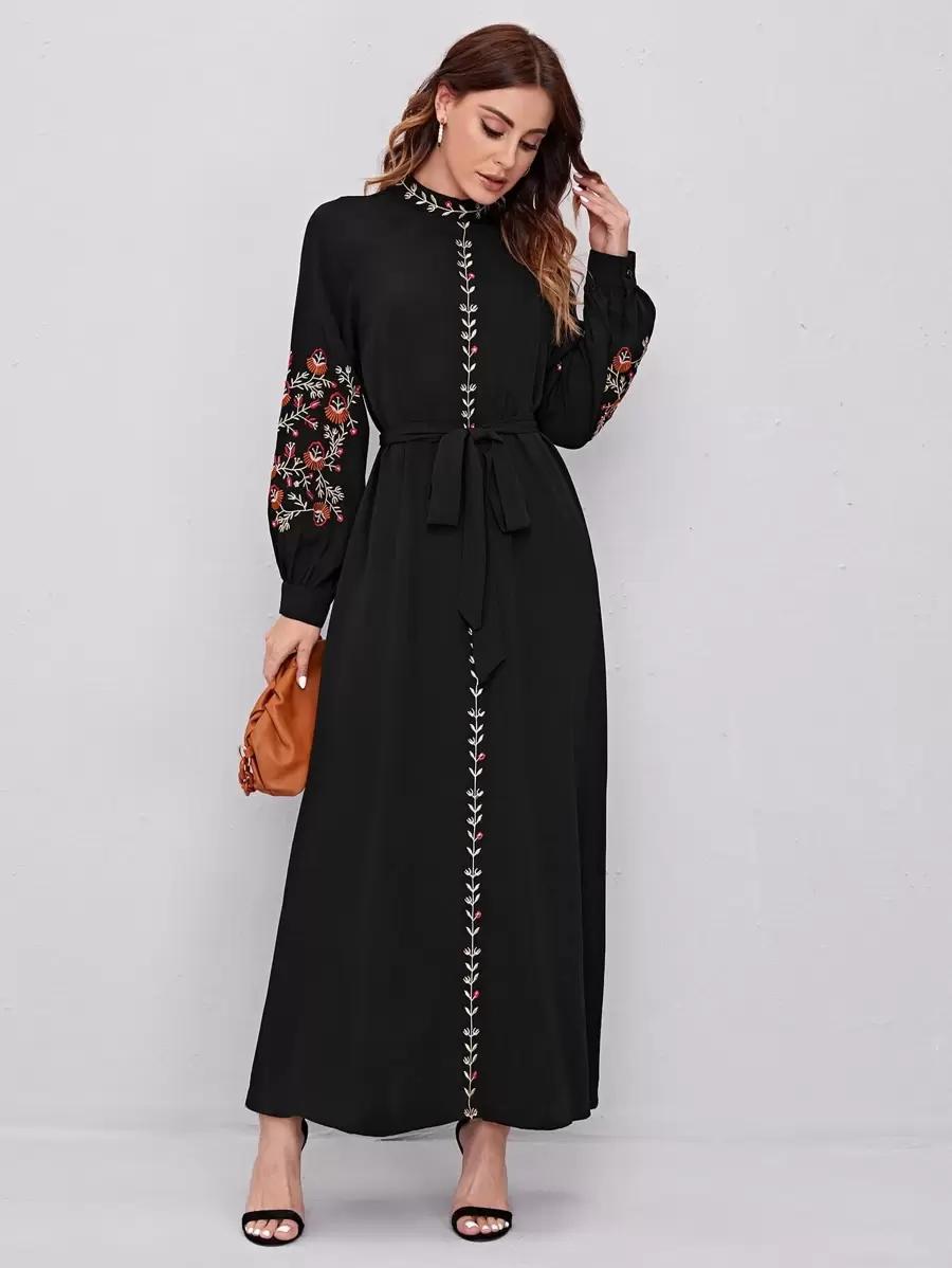 czarna maxi sukienka haft