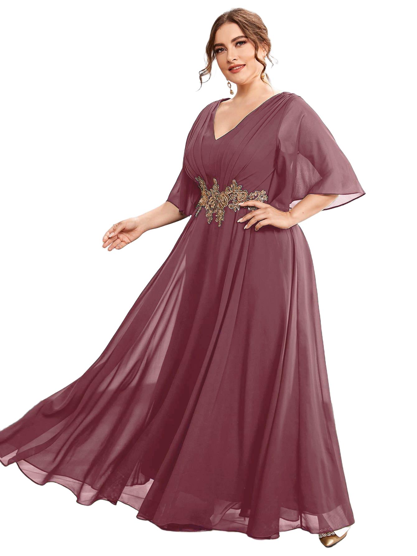 SUKIENKA WIECZOROWA PLUS SIZE MAXI DEKOLT V KRÓTKI RĘKAW