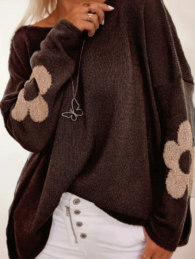 BRĄZOWY SWETER KWIATY