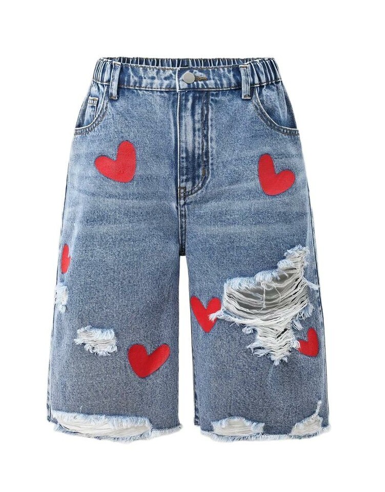 spodnie jeans szorty wzór serca
