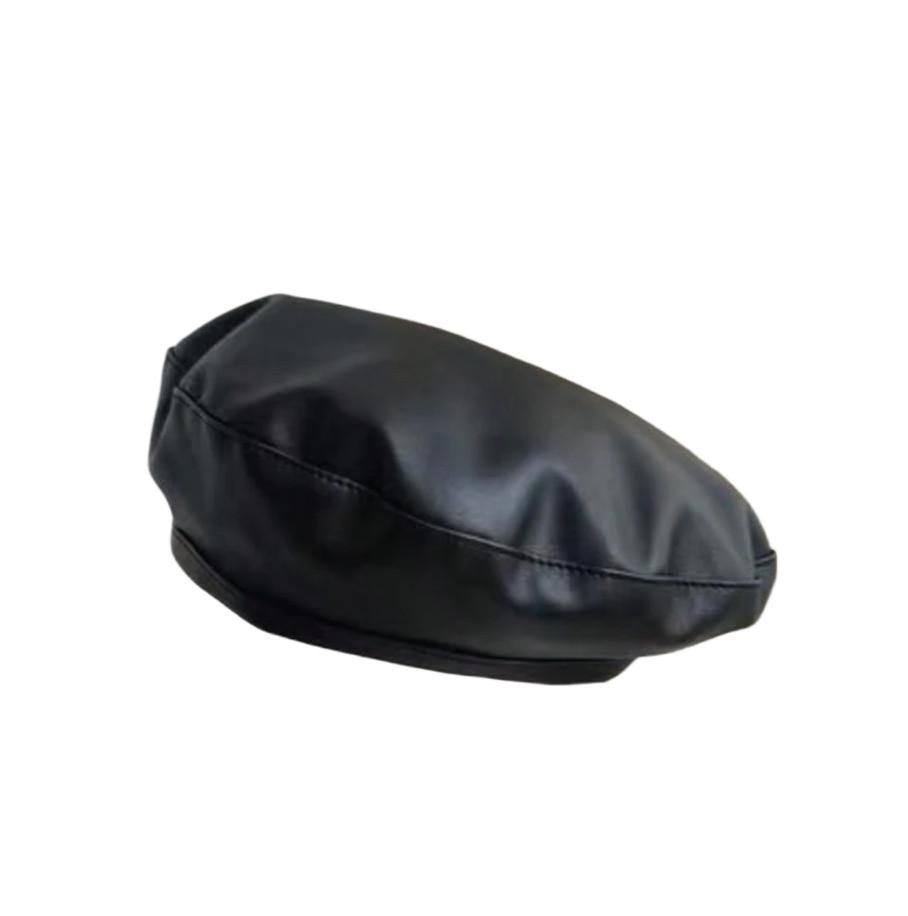 czarny BERET IMITACJA SKÓRY 
