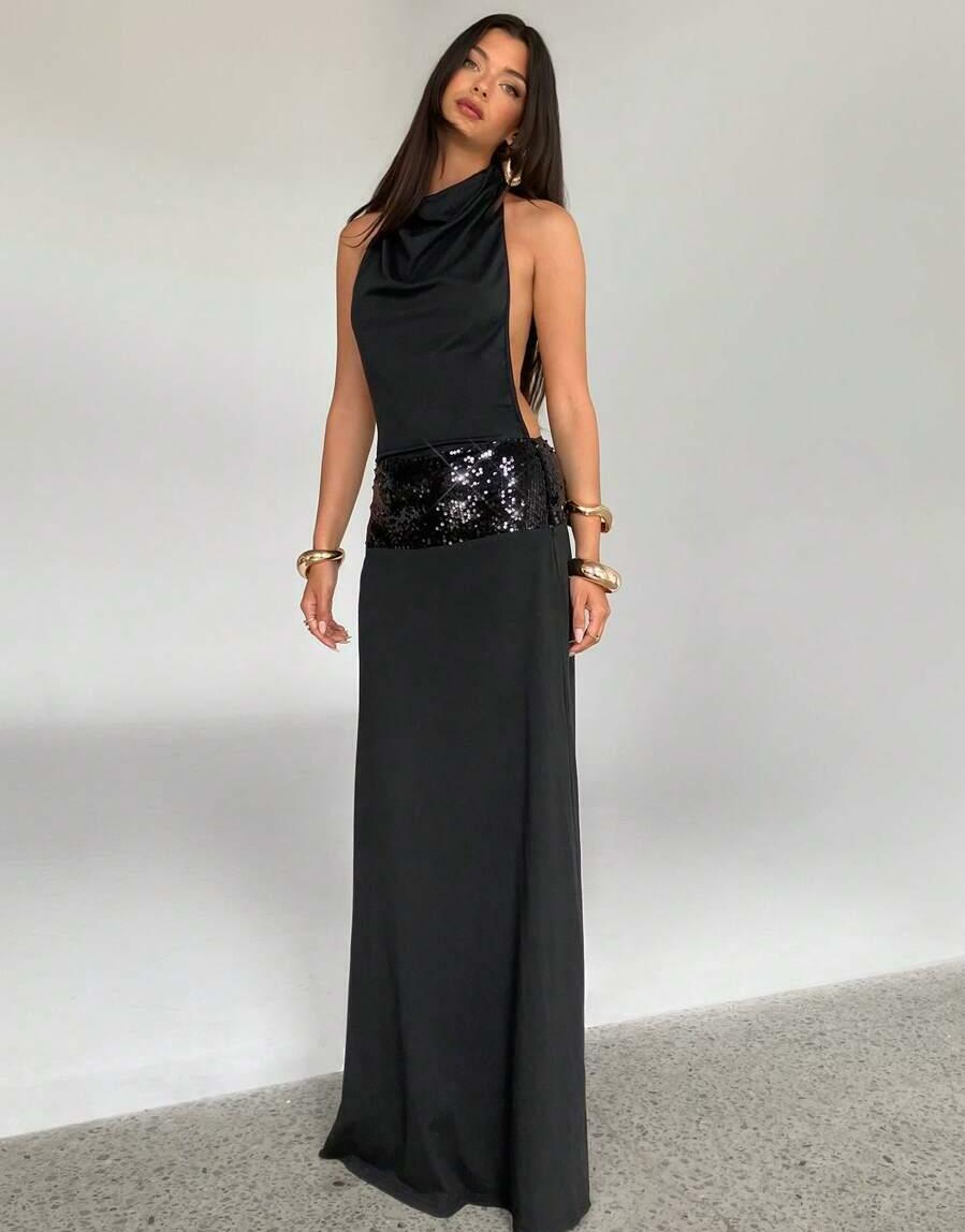maxi sukienka odkryte plecy cekiny