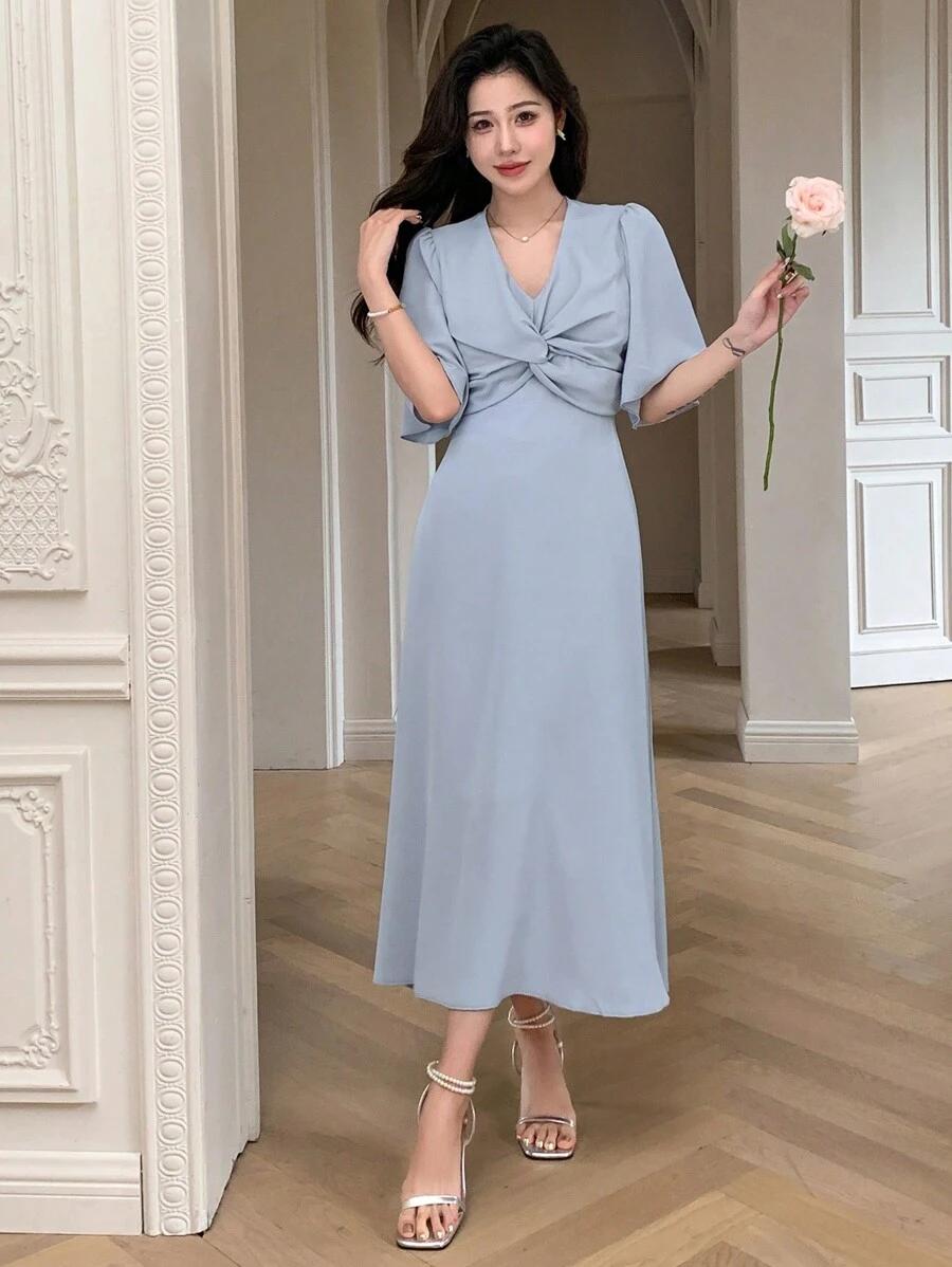 NIEBIESKA SUKIENKA KRÓTKI RĘKAW 