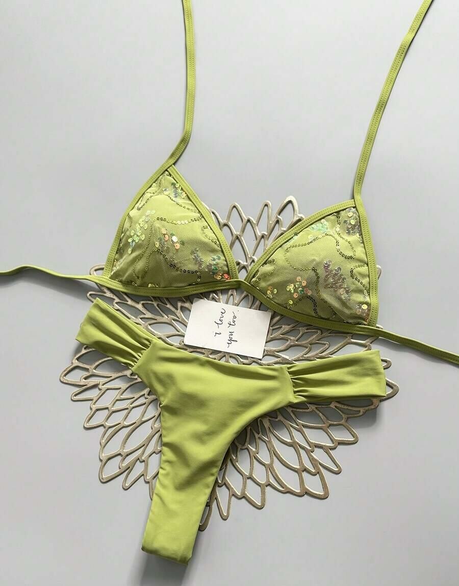 ZIELONY KOMPLET BIKINI CEKINY