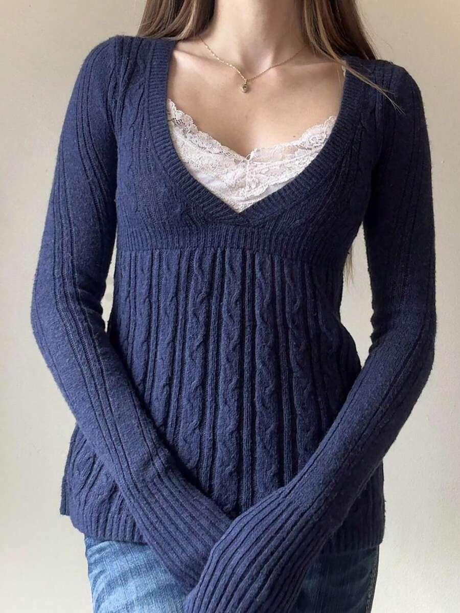 niebieski sweter v-neck