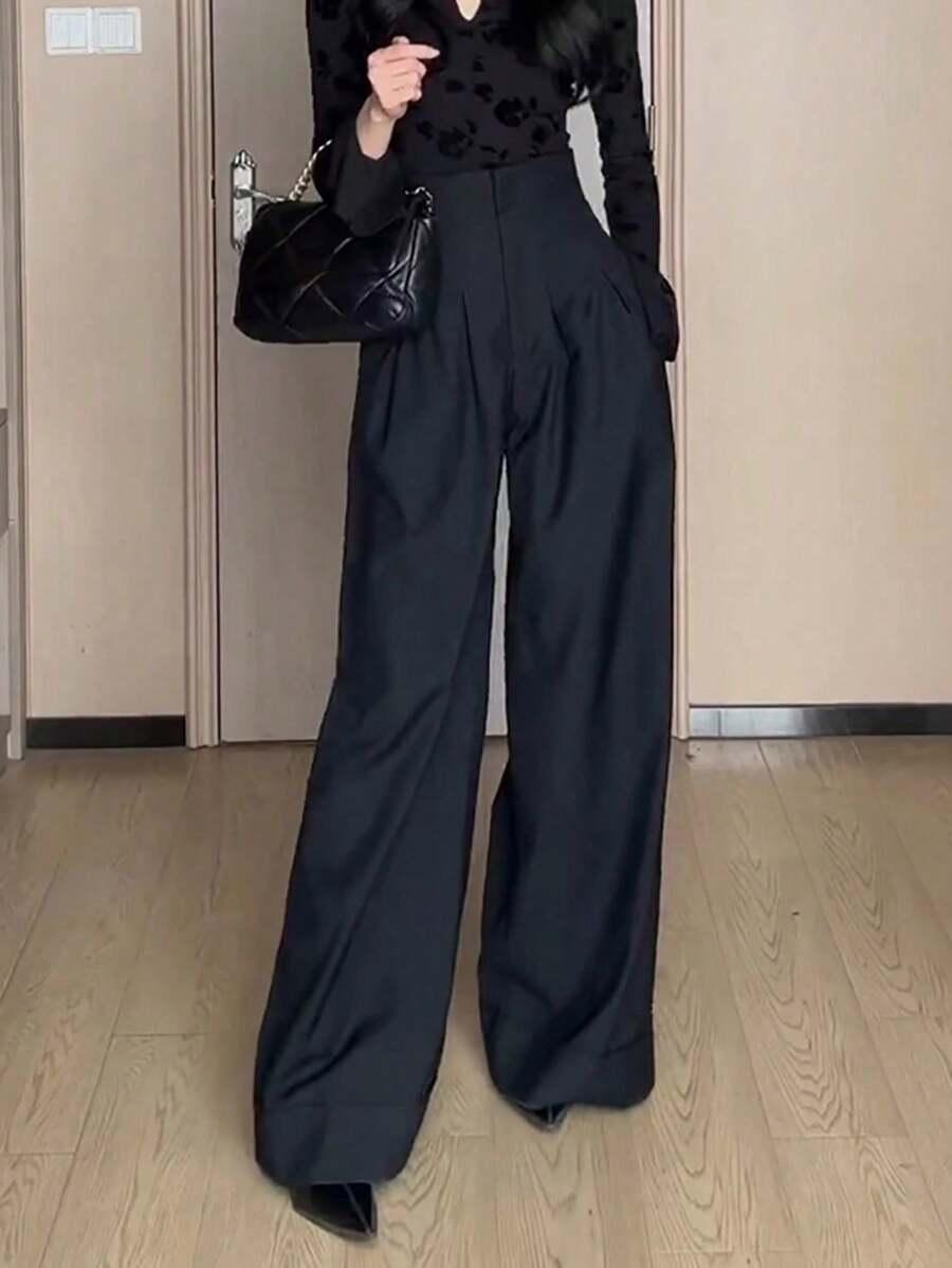 CZARNE ELEGANCKIE SPODNIE WYSOKI STAN