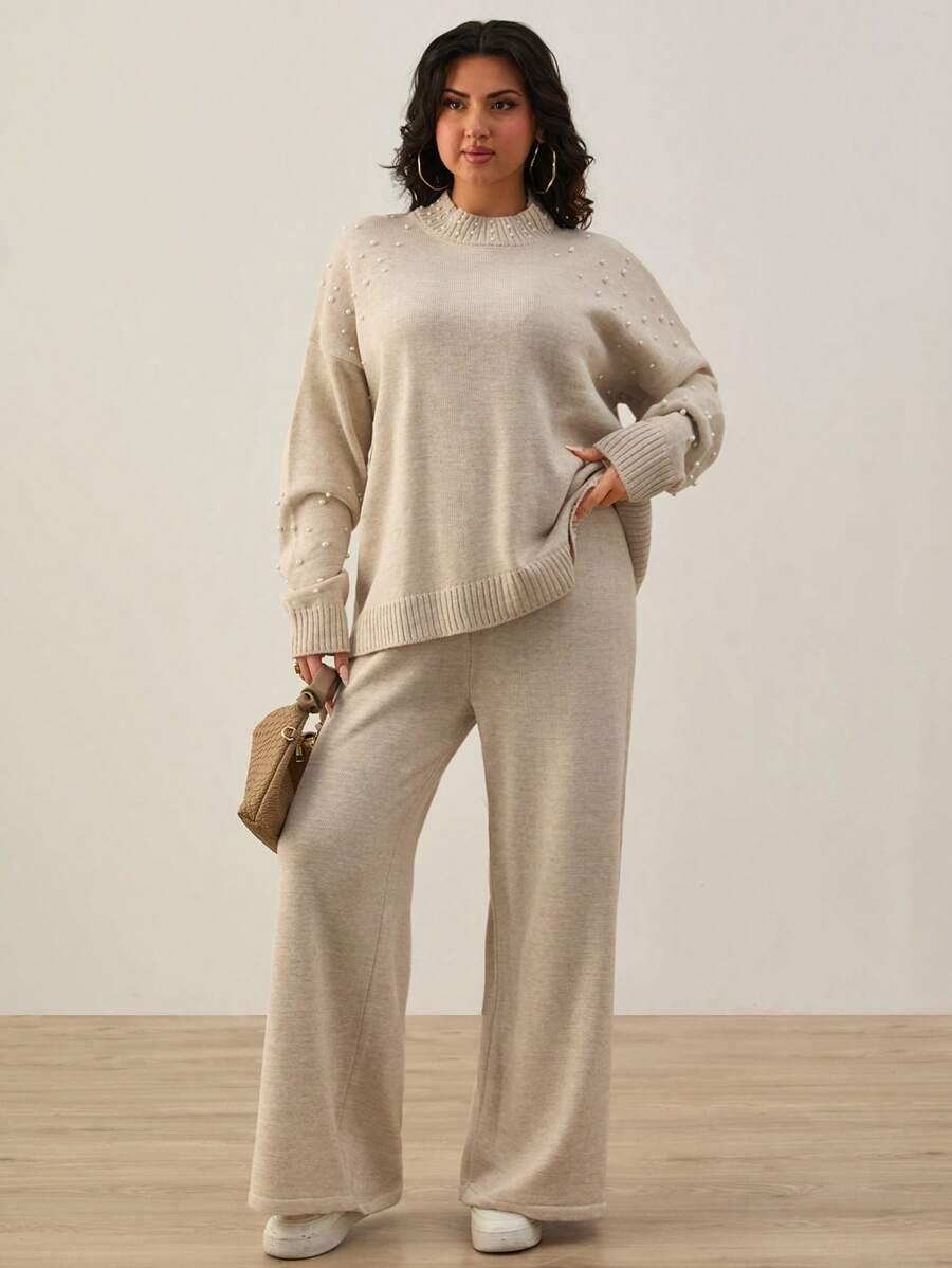 komplet sweter spodnie zdobienie 