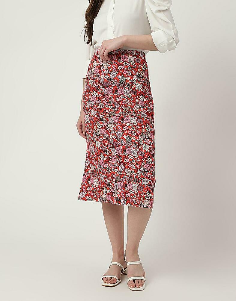 SPÓDNICA MIDI WZÓR KWIATY T57-4117K-B4