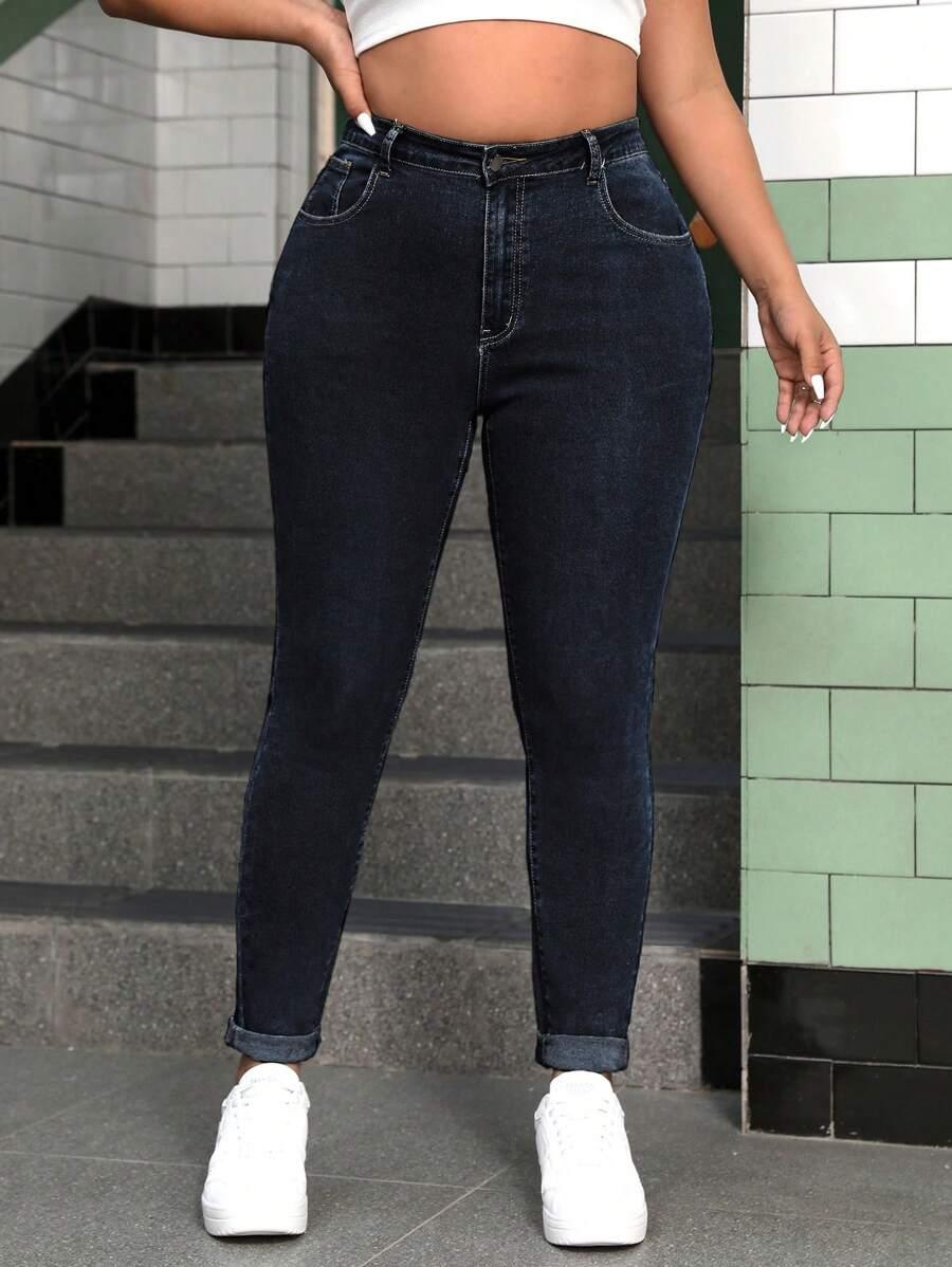 GRANATOWE SPODNIE JEANS 