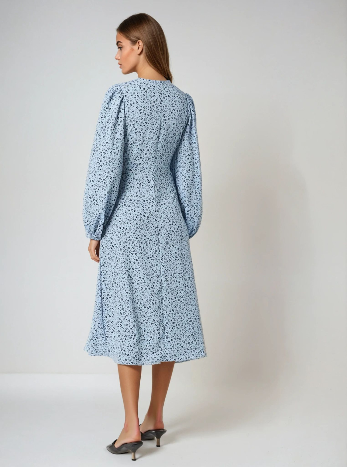 NIEBIESKA MIDI SUKIENKA PRINT