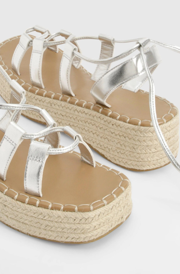 SREBRNE SANDAŁY PLATFORMA ESPADRYLE
