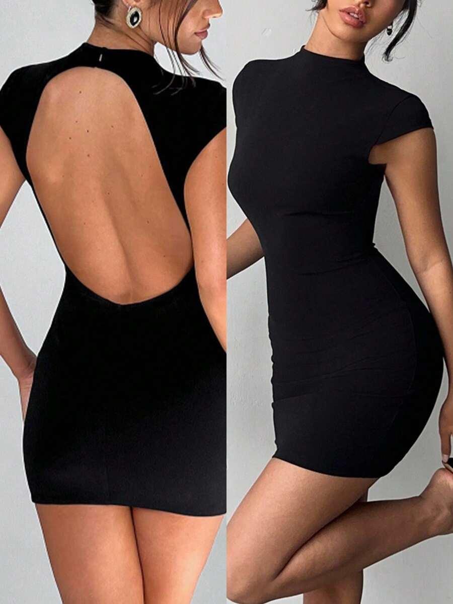 CZARNA MINI SUKIENKA ODKRYTE PLECY 