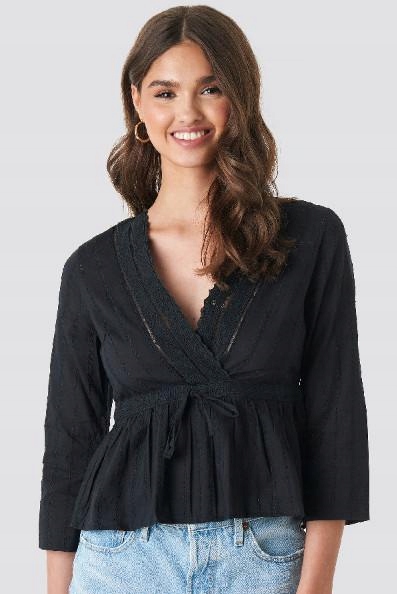 czarna bluzka rękaw 3/4 v neck 