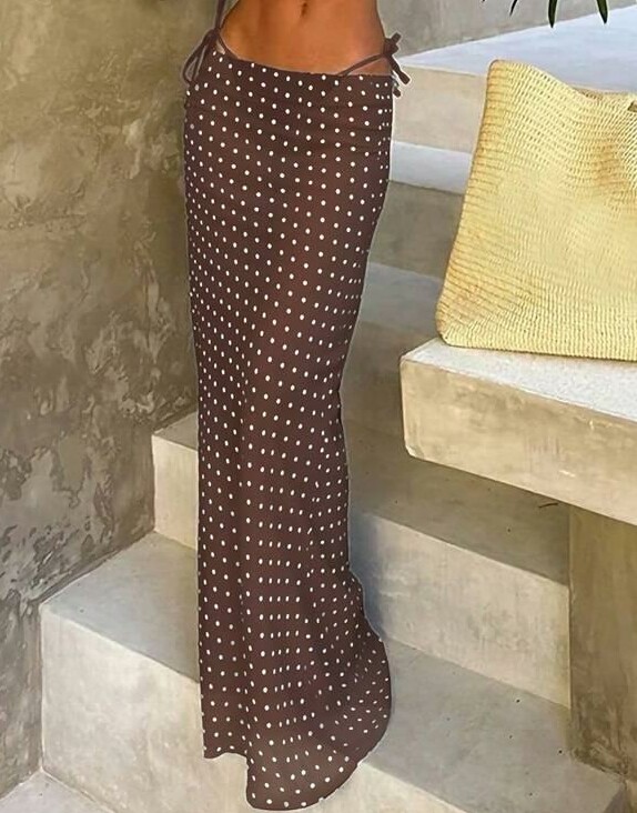komplet BRĄZOWY dół od bikini sarong wzór groszki