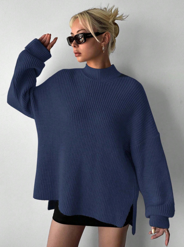 GRANATOWY SWETER GUZIKI