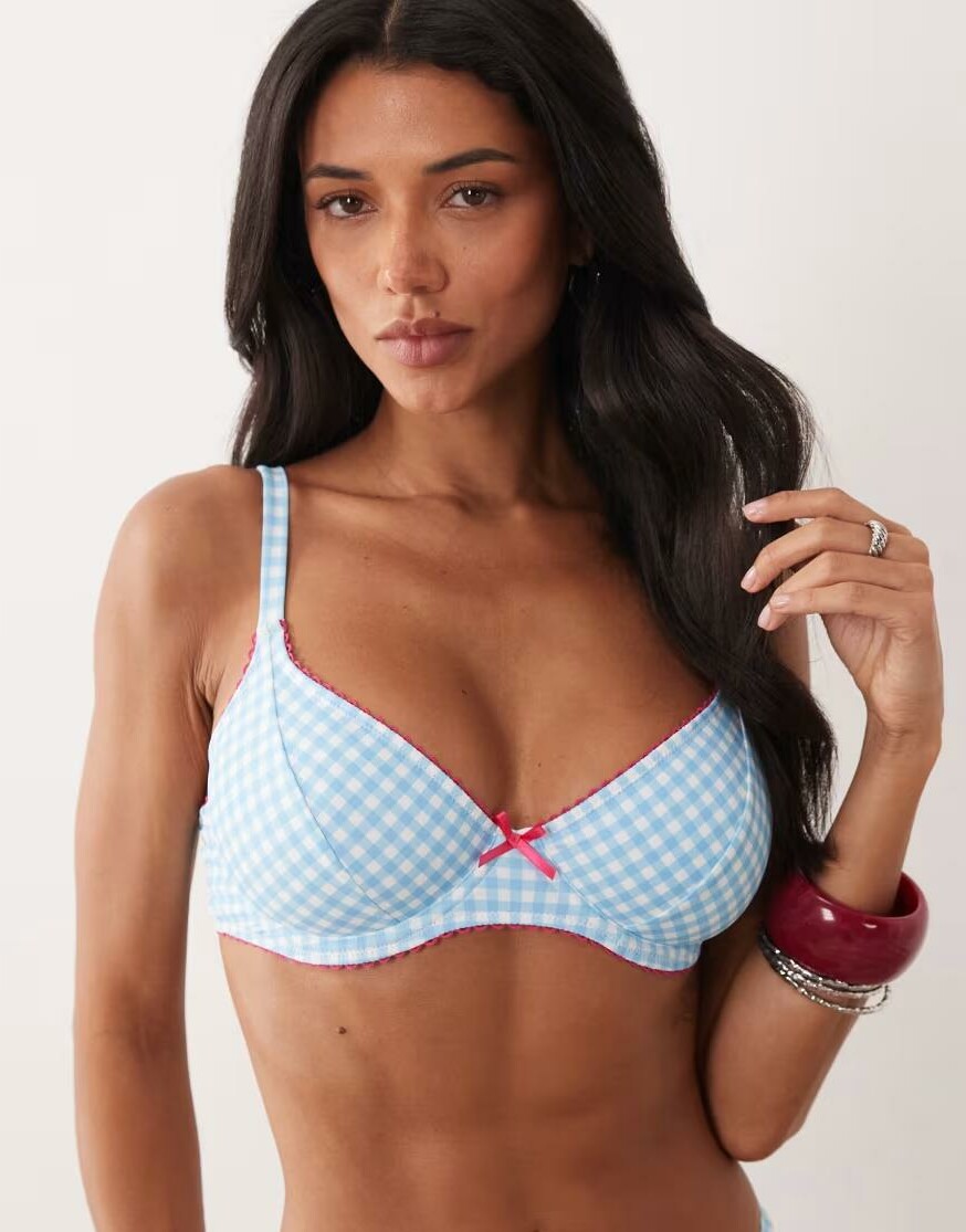 niebieska góra od bikini wzór kratka