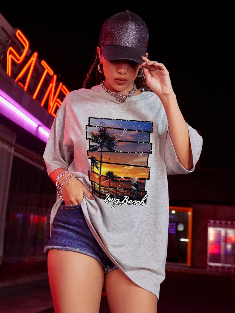 szary t-shirt nadruk
