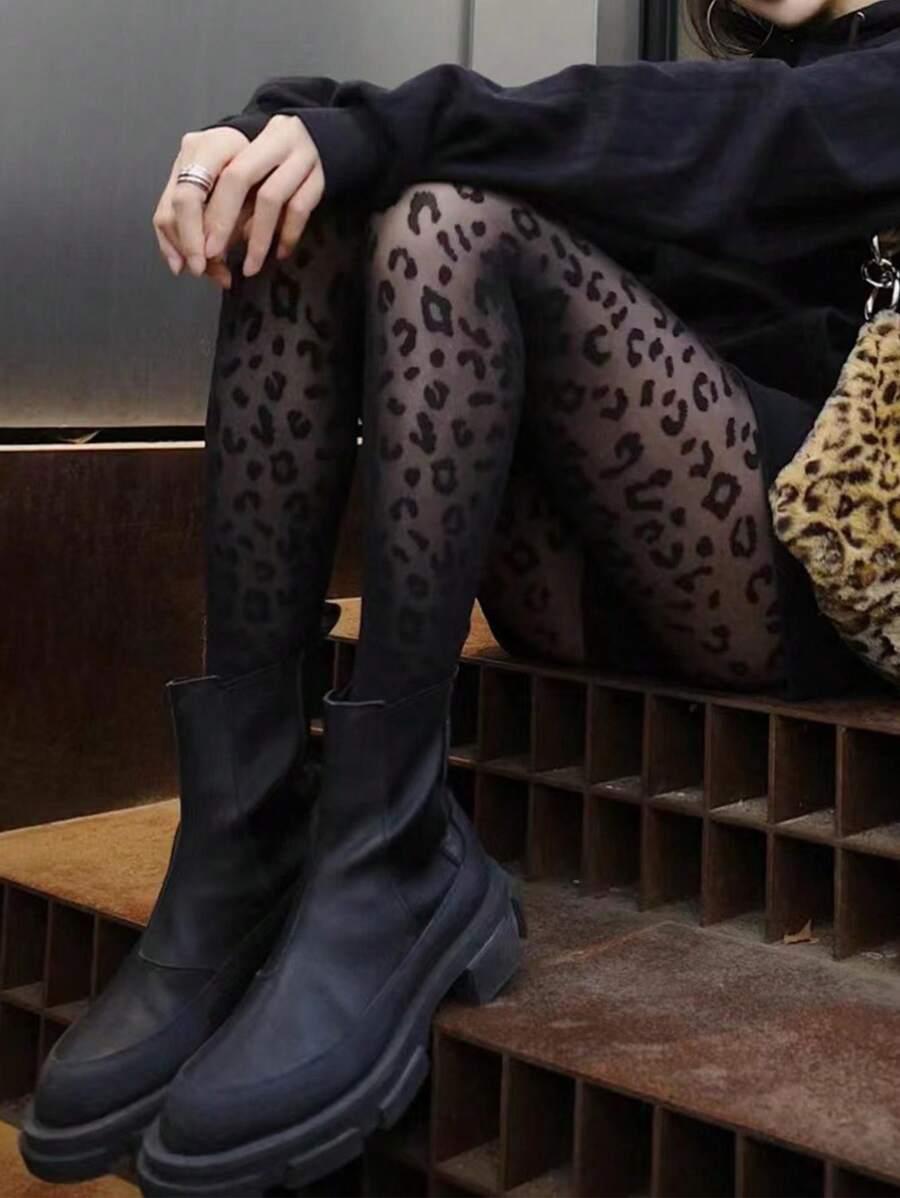 CZARNE RAJSTOPY ANIMAL PRINT