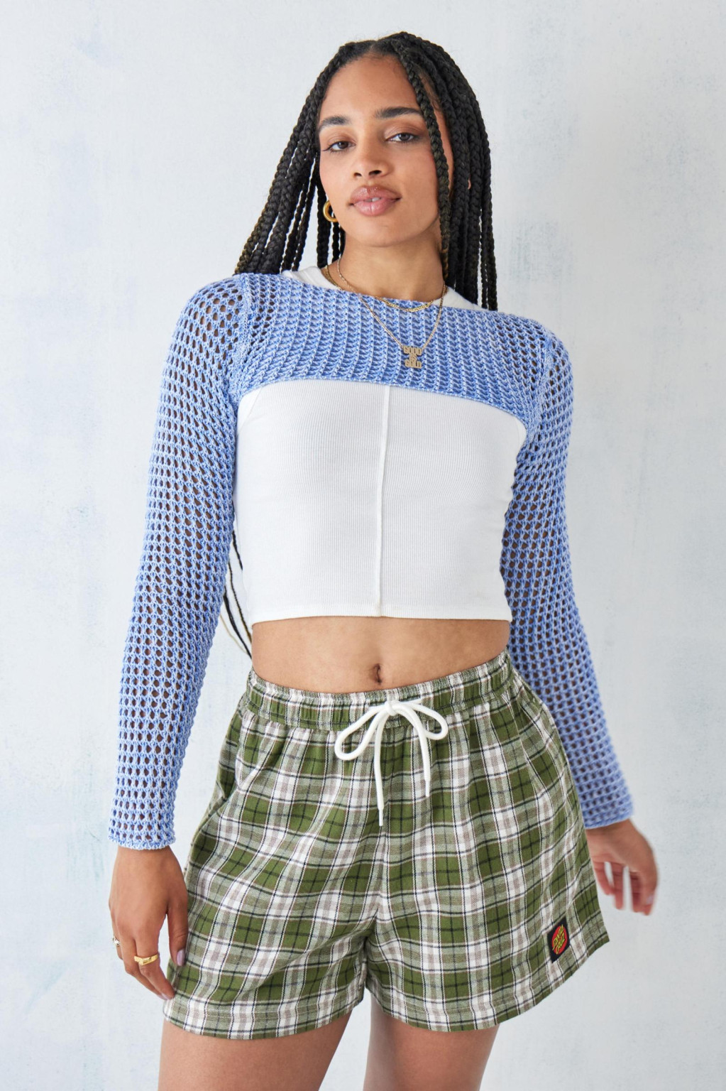 dzianinowy niebieski super crop top długi rękaw