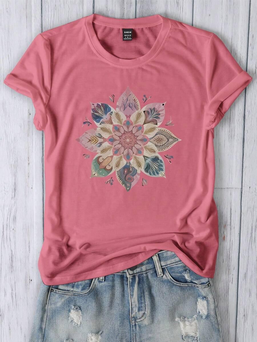 RÓŻOWY T-SHIRT NADRUK