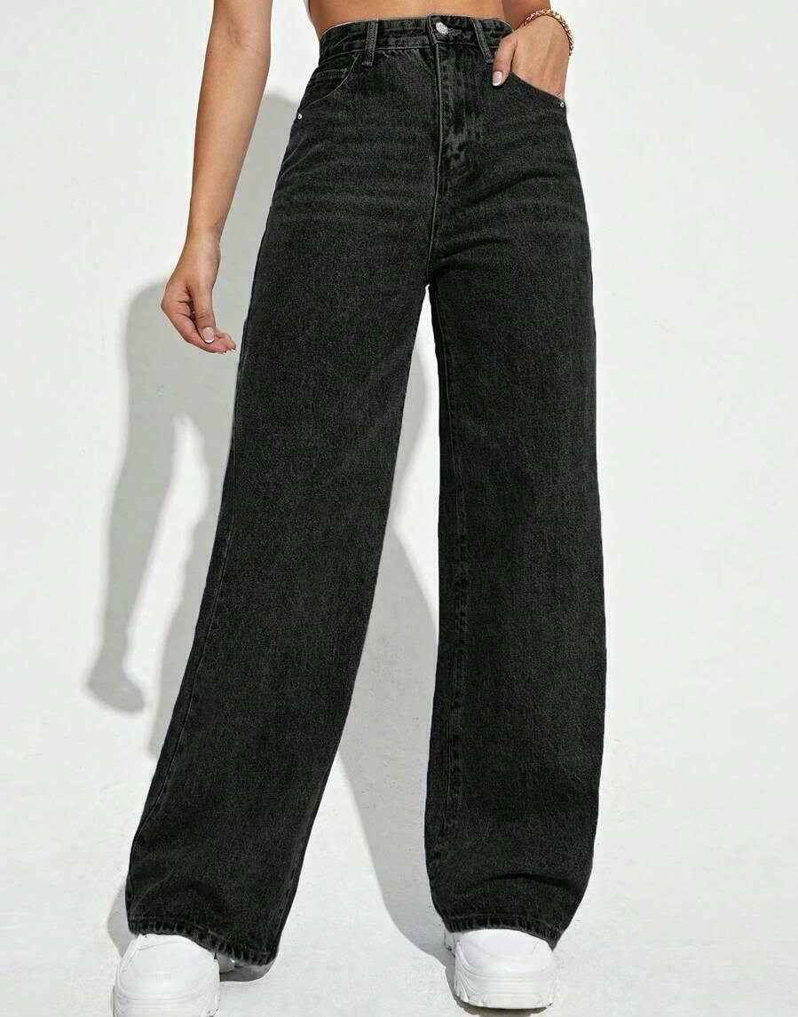 CZARNE PROSTE SPODNIE JEANS