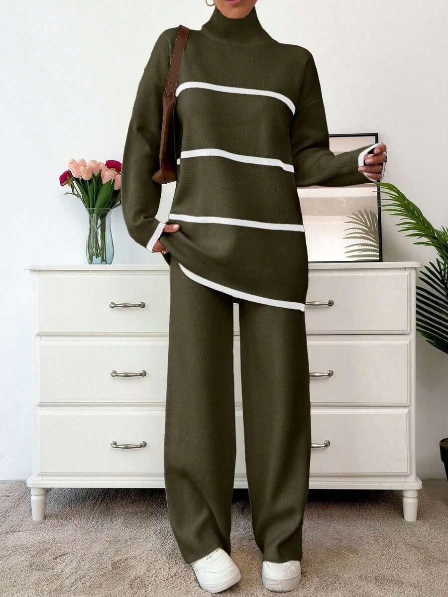 zielony komplet sweter spodnie