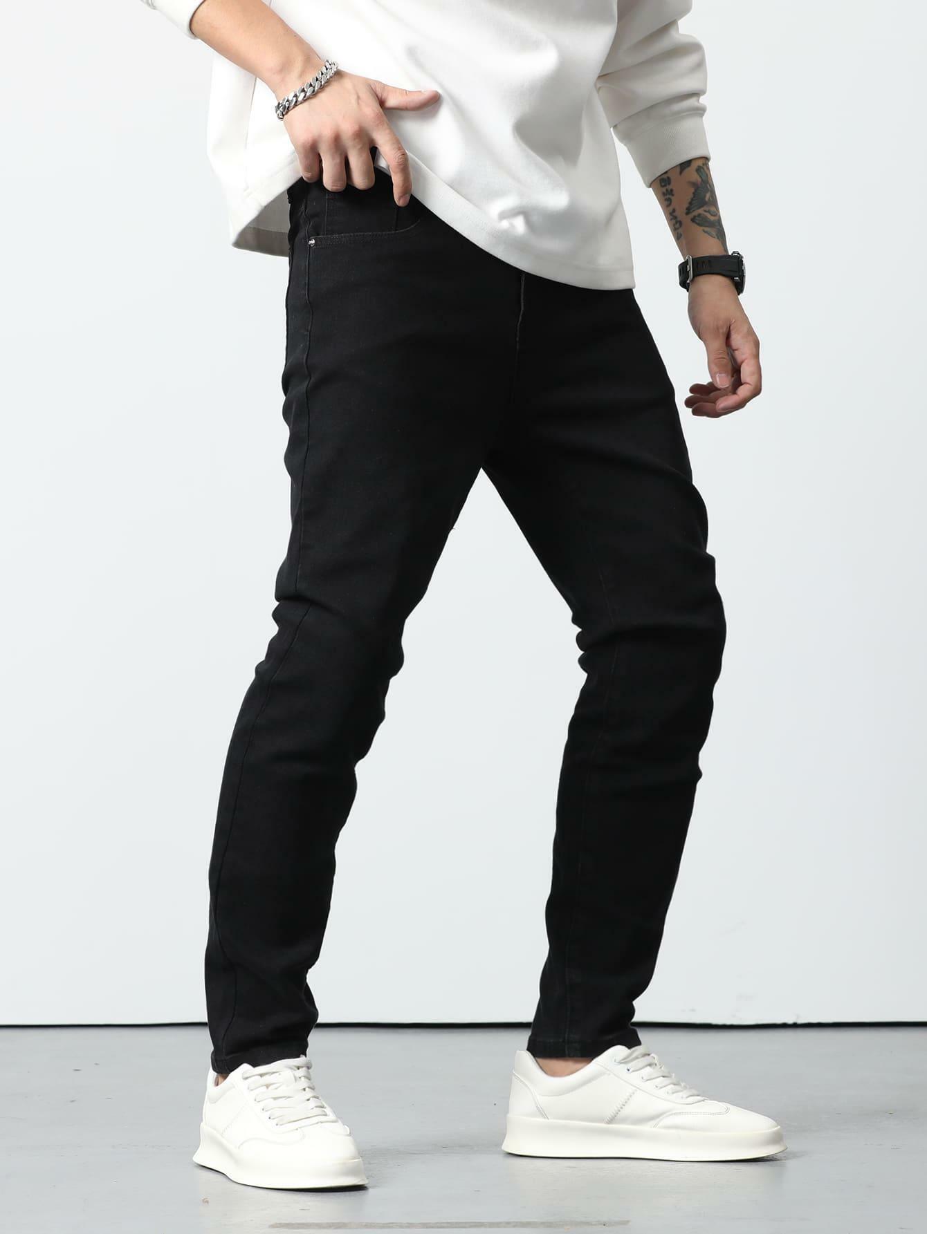 CZARNE SPODNIE JEANS KIESZENIE ZAMEK BASIC 