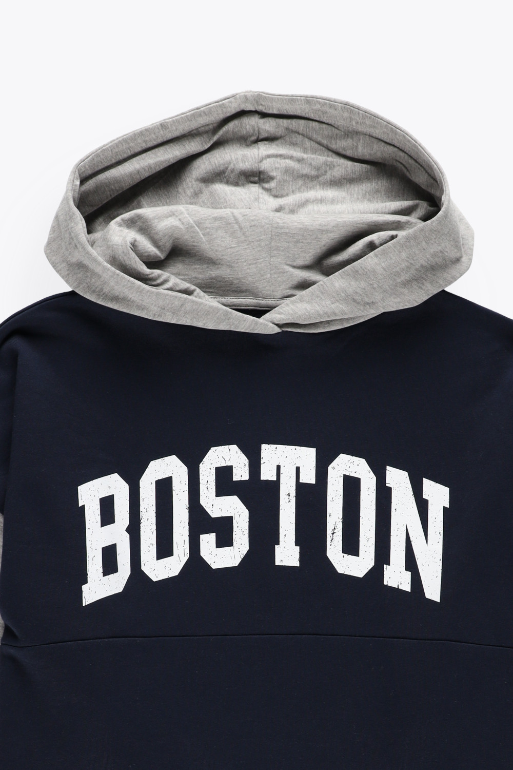 GRANATOWA BLUZA Z KAPTUREM OVERSIZE NAPIS BOSTON