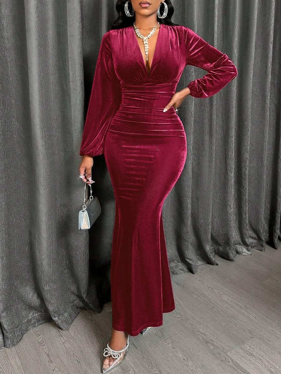 czerwona maxi sukienka v-neck