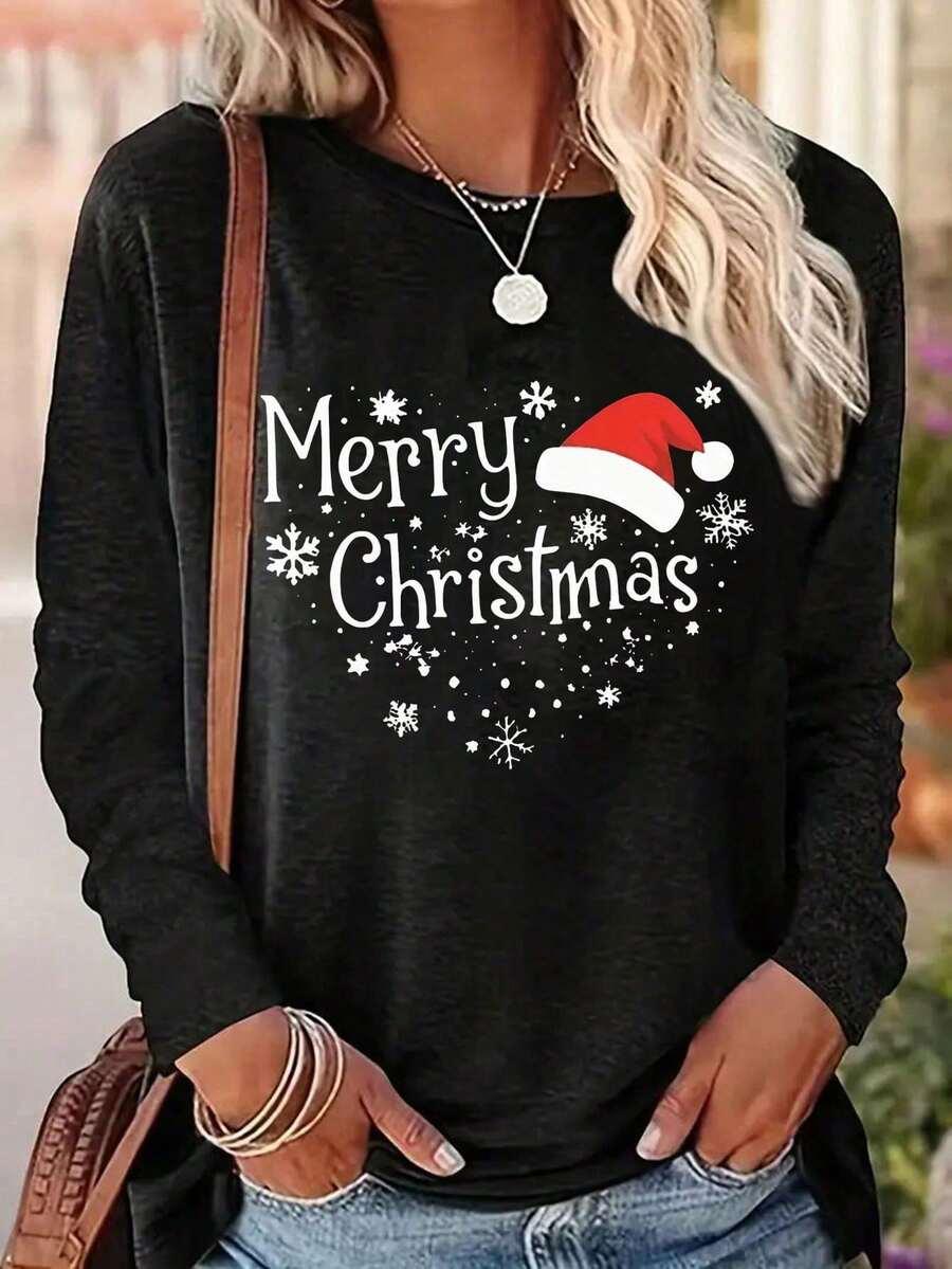 czarna bluzka napis merry christams