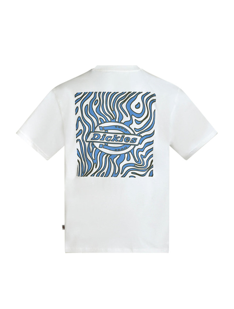 BIAŁY LUŹNY T-SHIRT OKRĄGŁY DEKOLT NADRUK LOGO PARADISE