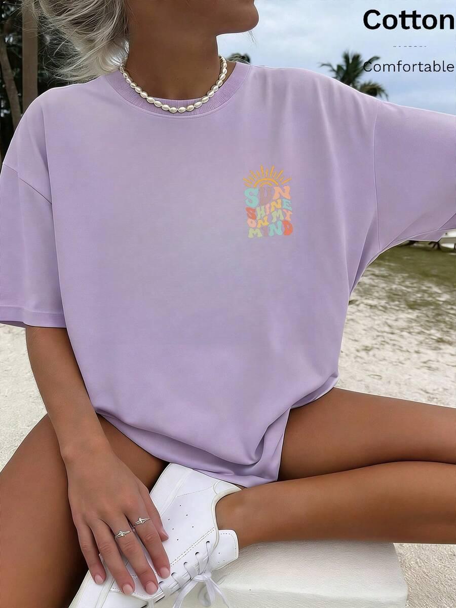 FIOLETOWY T-SHIRT OVERSIZE PRINT 