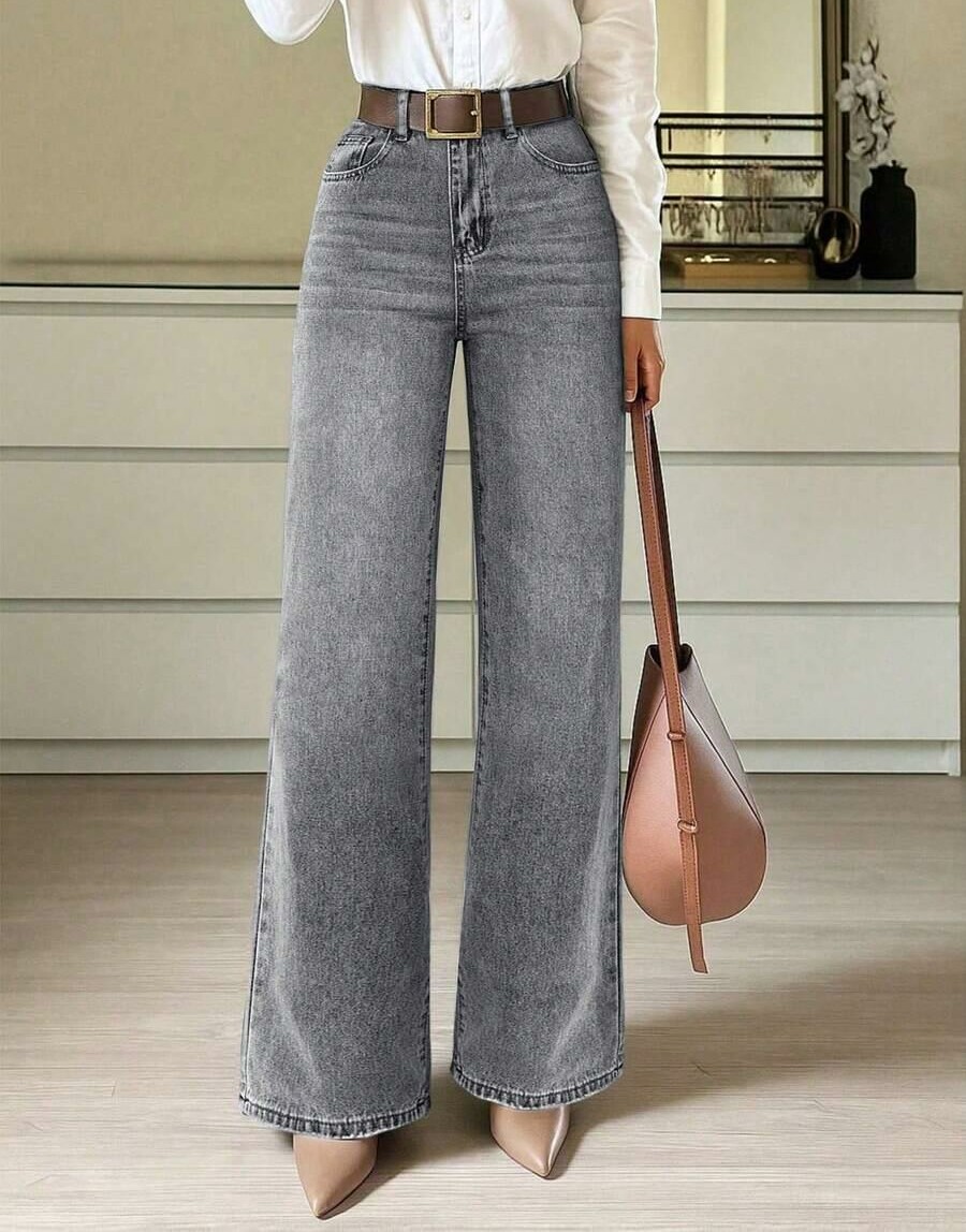 szare spodnie jeans wysoki stan