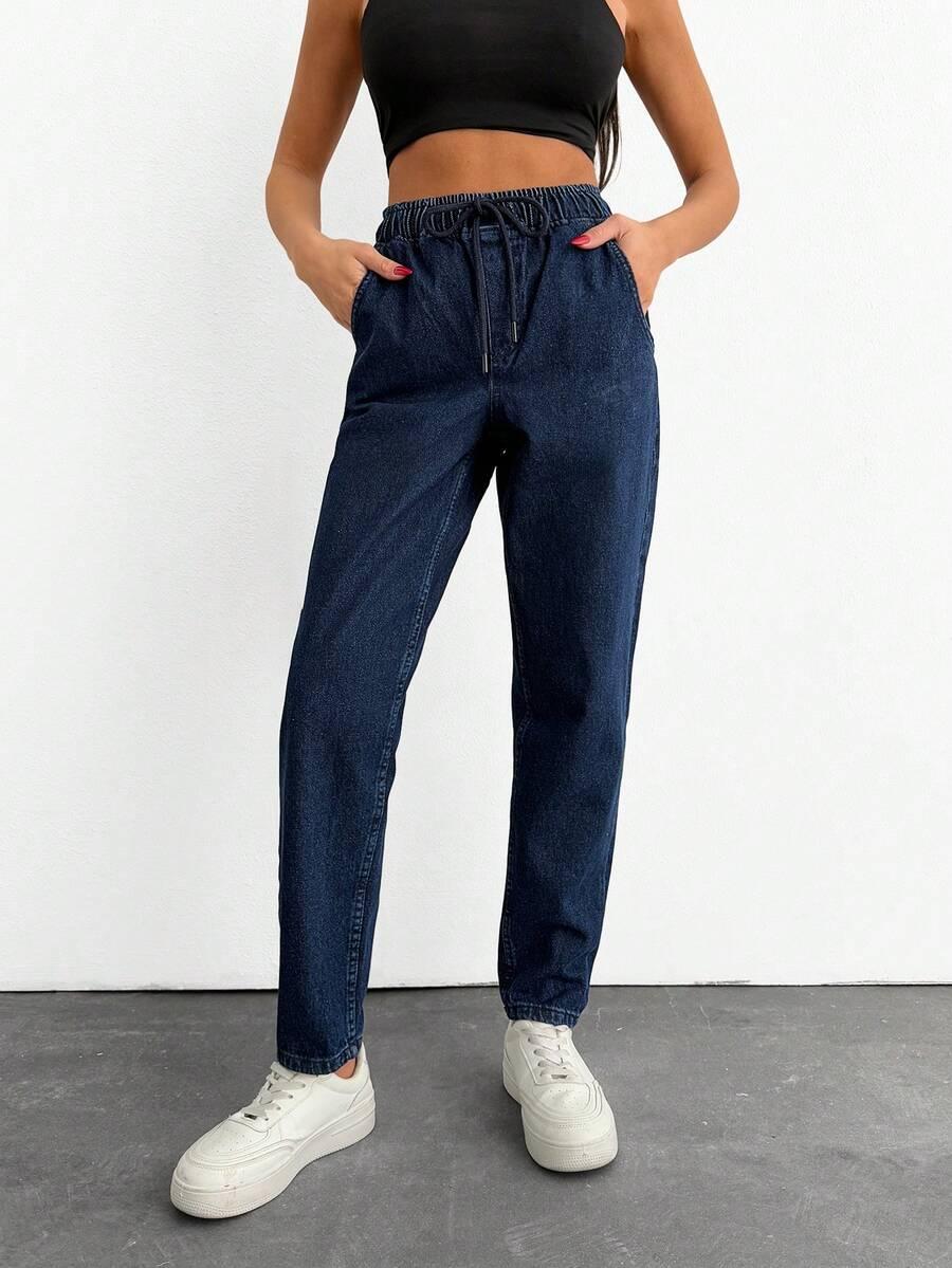 GRANATOWE SPODNIE JEANS 