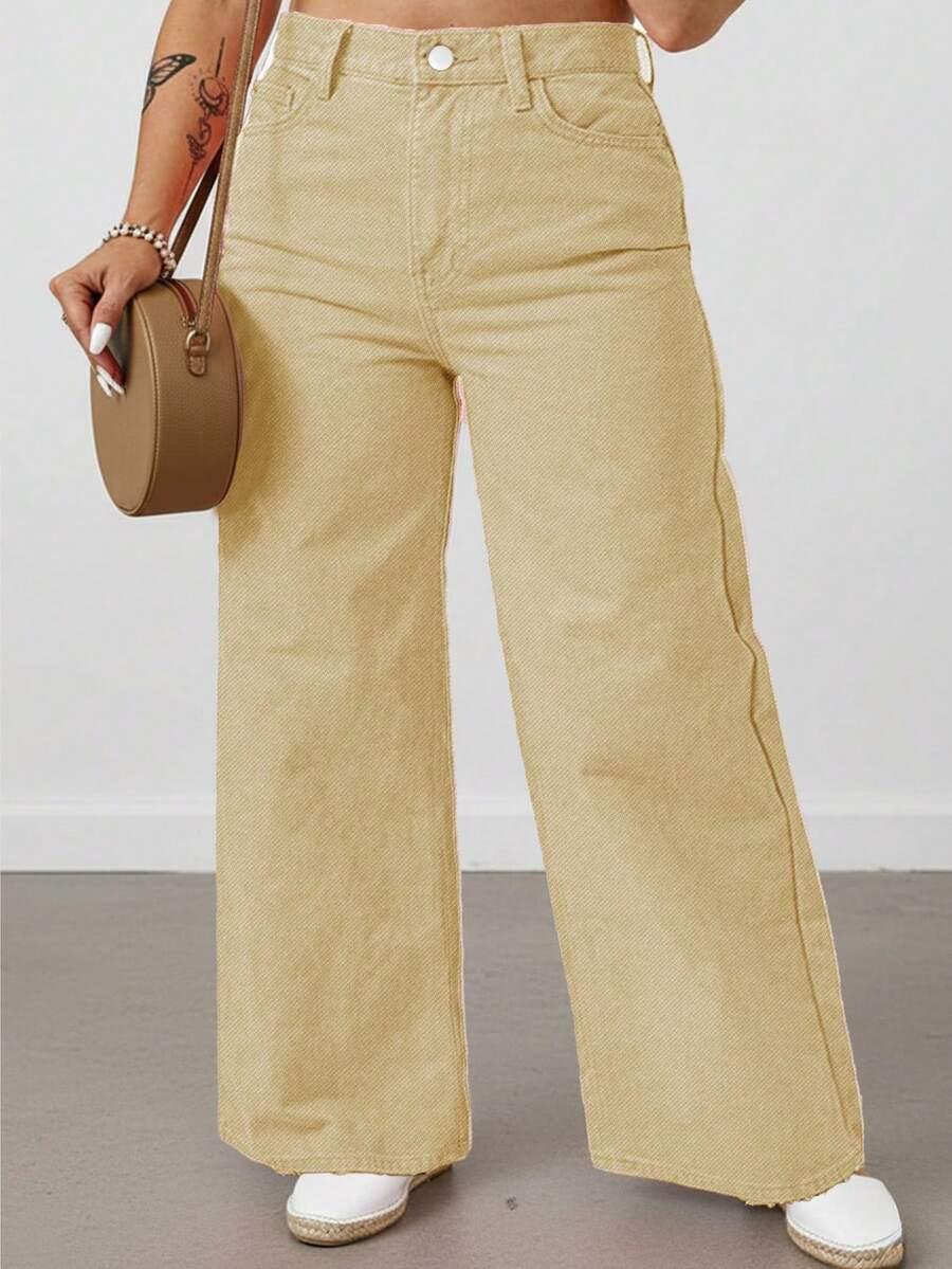 beżowe spodnie jeans 