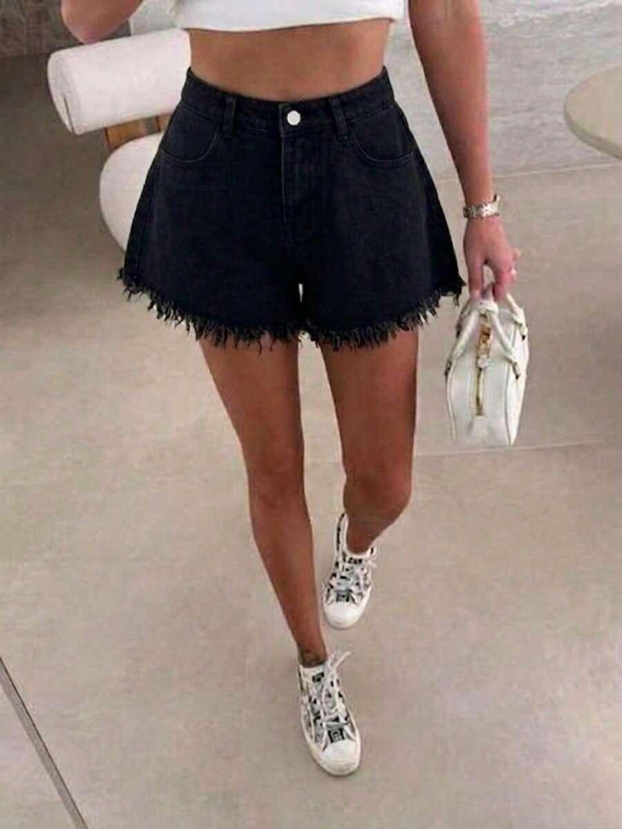 CZARNE SPODENKI JEANS