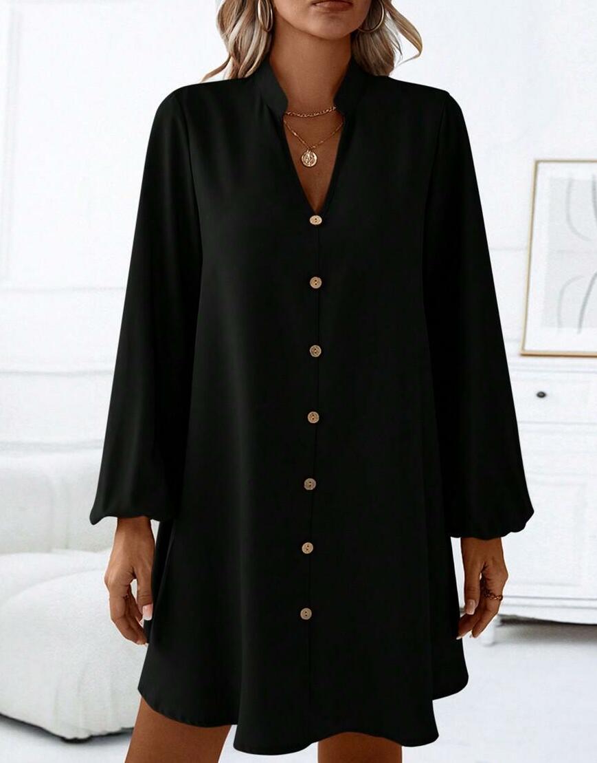 CZARNA SUKIENKA Z DŁUGIM RĘKAWEM V-NECK 
