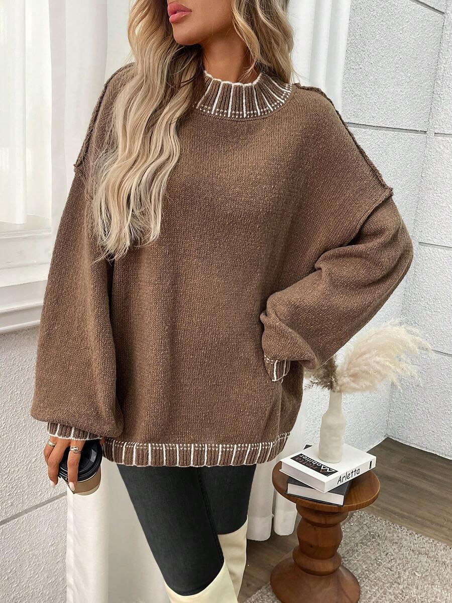 brązowy sweter długi rękaw