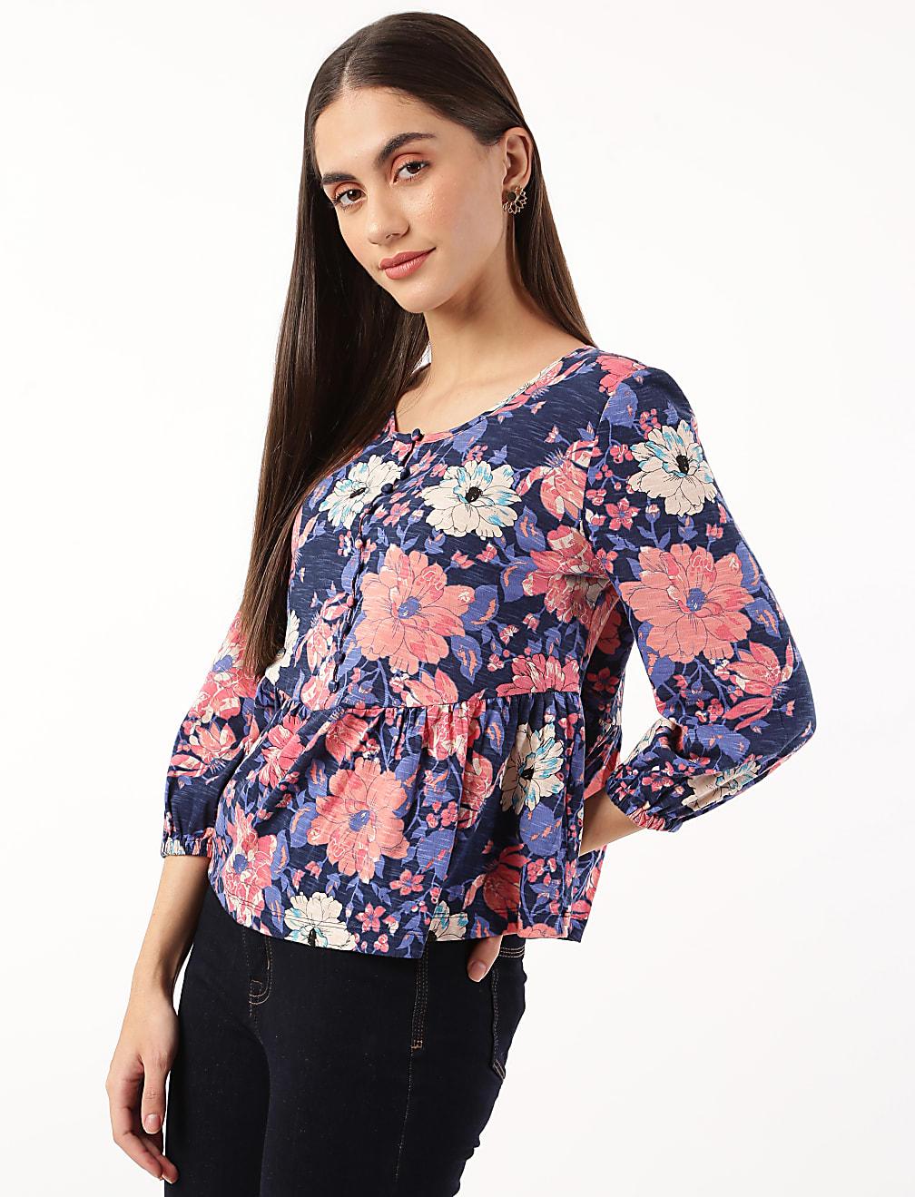 BLUZKA KWIATY FALBANA GUZIKI T41-2469K-E6