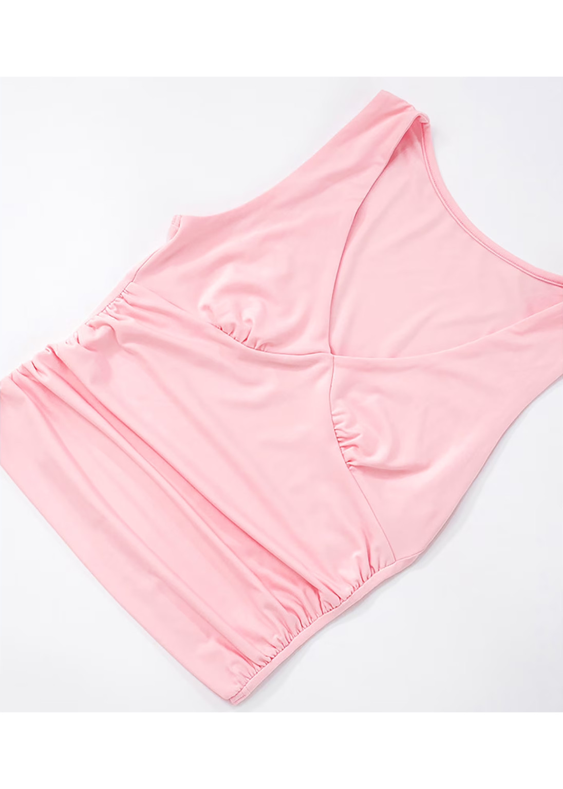 różowy top v-neck marszczenia
