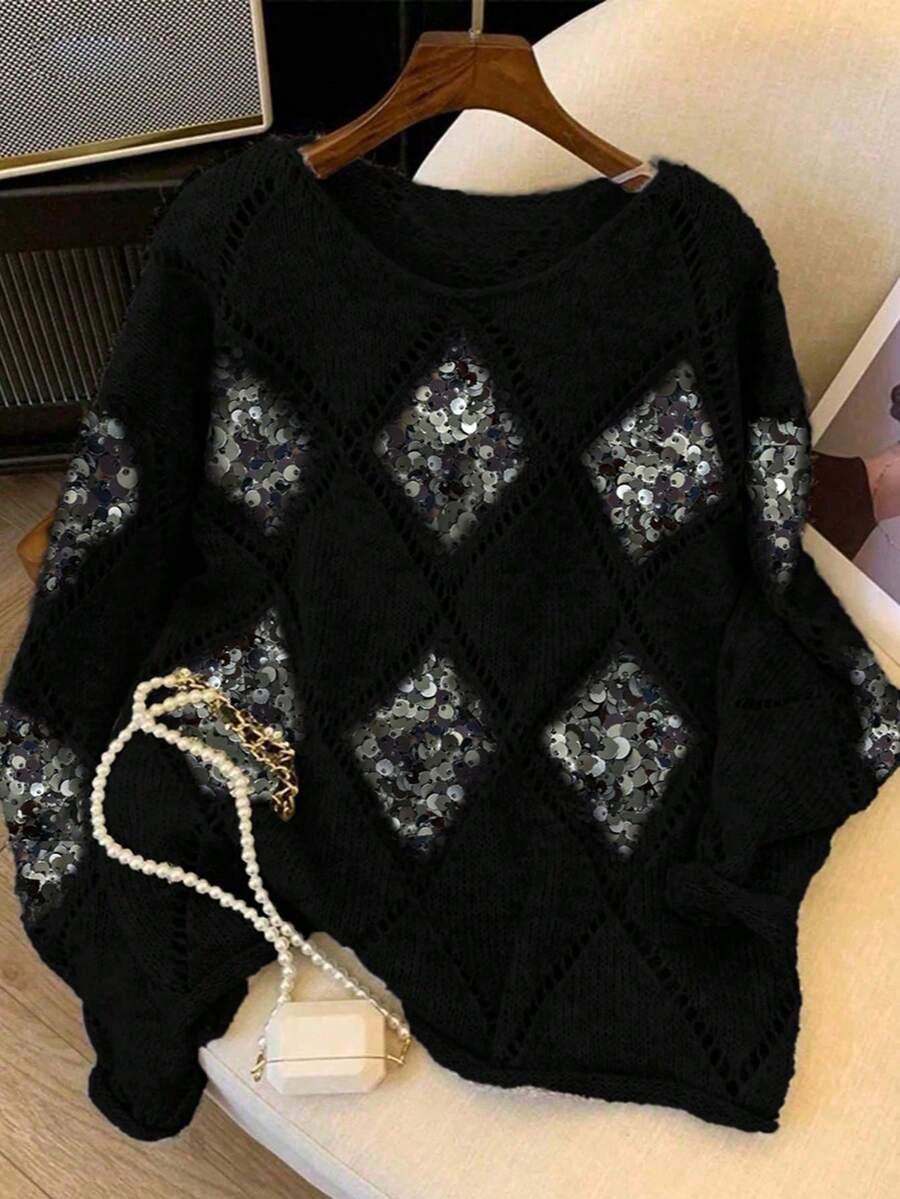 CZARNY DZIANINOWY SWETER