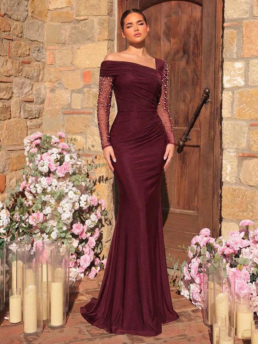 bordowa maxi sukienka 
