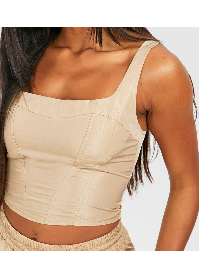 beżowy crop top zamek