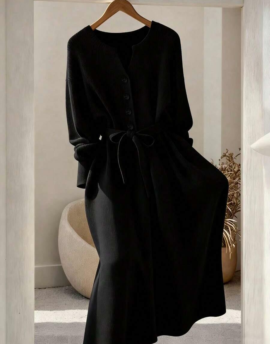 CZARNA MAXI SUKIENKA DŁUGI RĘKAW 
