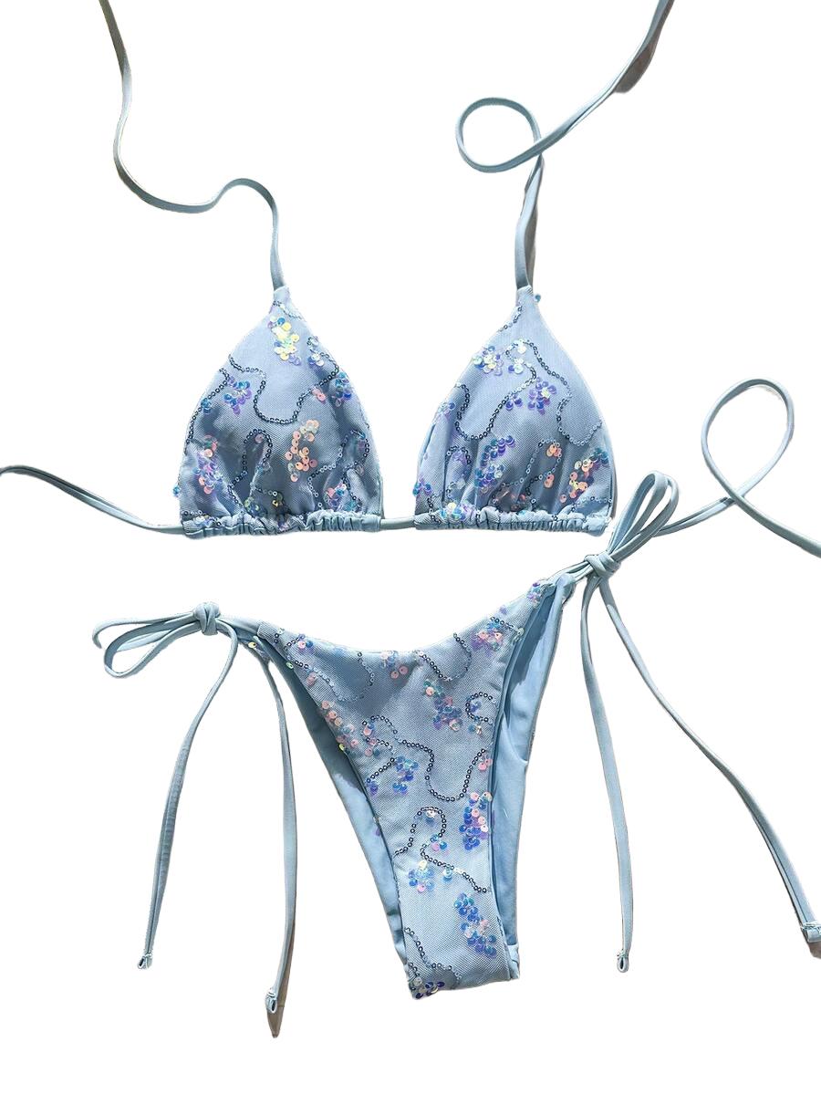 WIĄZANE BIKINI Z CEKINOWYM WZOREM