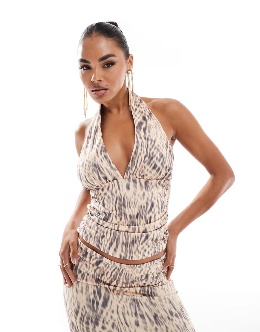 top halter odkryte plecy print