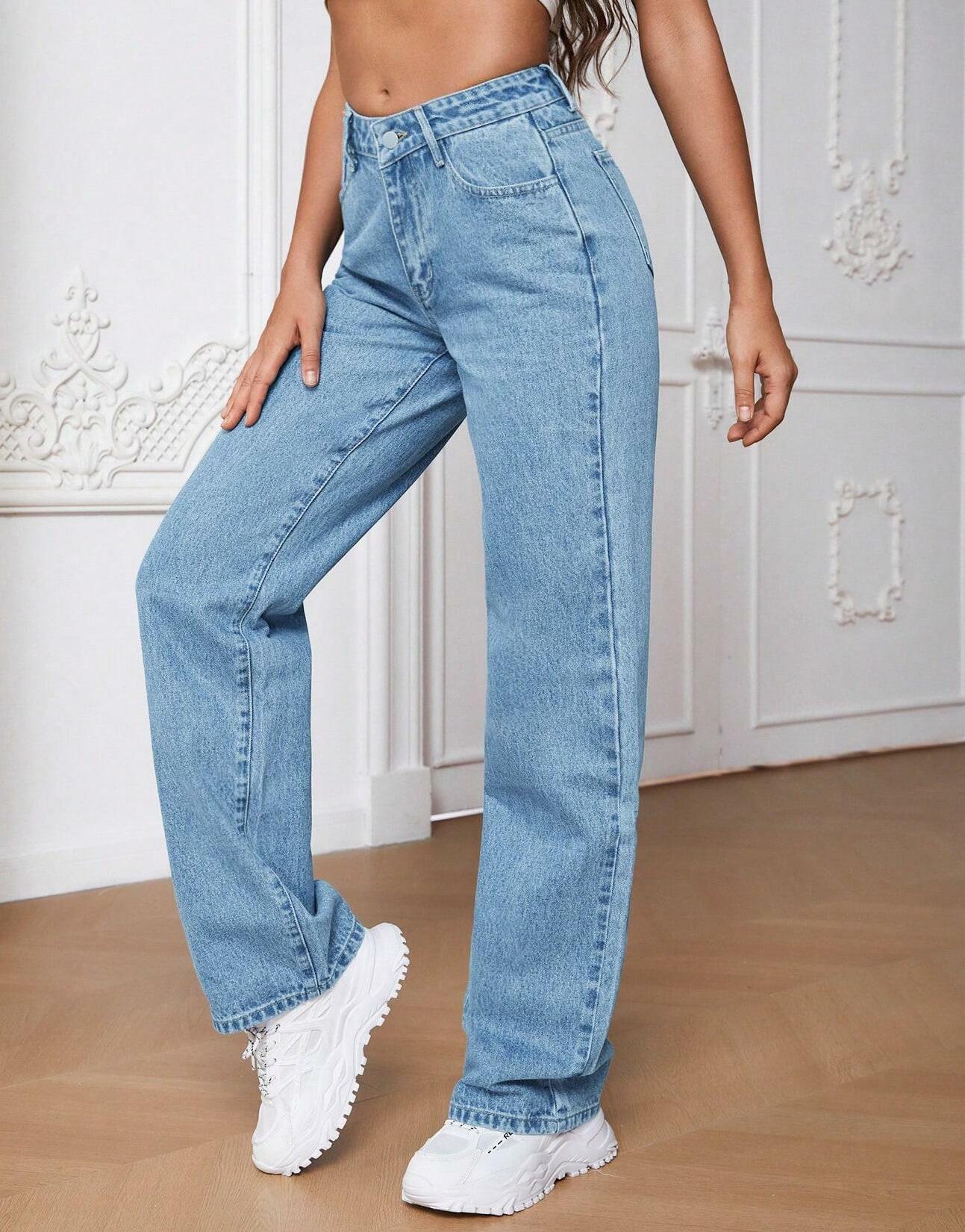NIEBIESKIE SPODNIE JEANS SZEROKA NOGAWKA