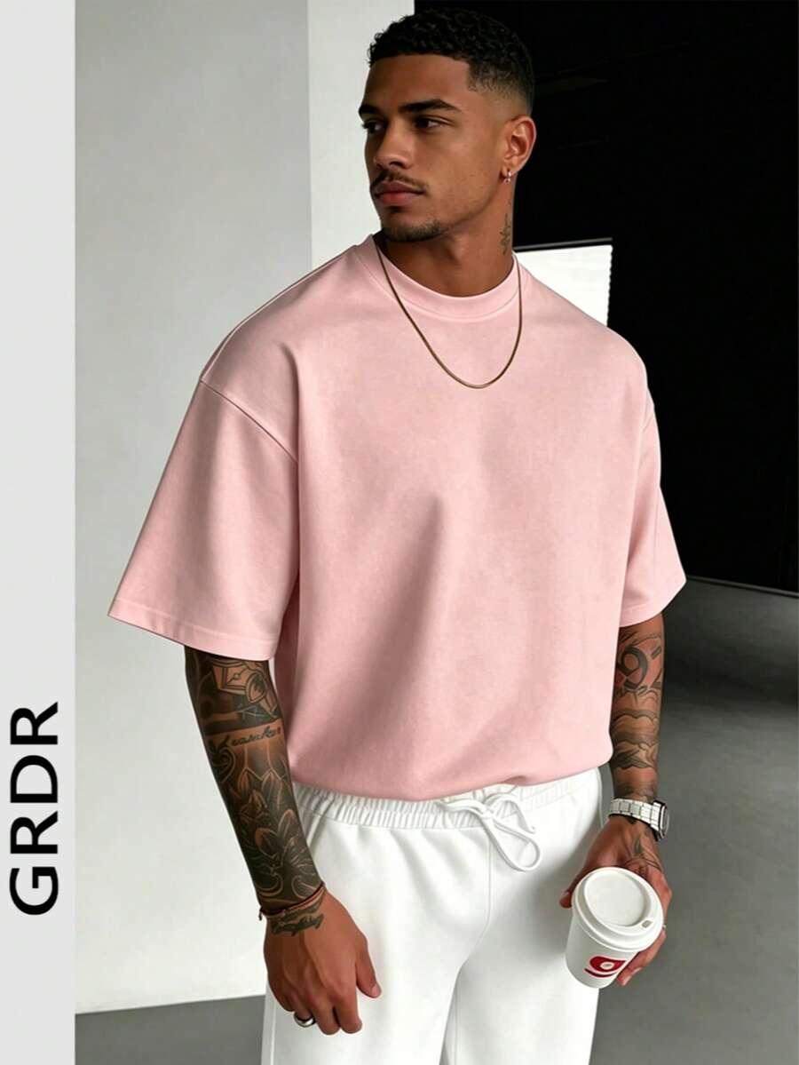 różowy t-shirt okrągły dekolt