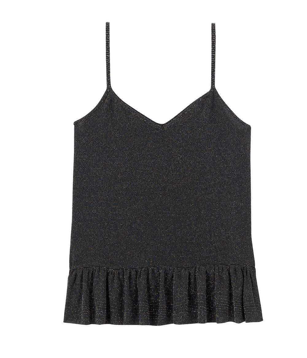 CZARNY TOP NA RAMIĄCZKACH V-NECK POŁYSK