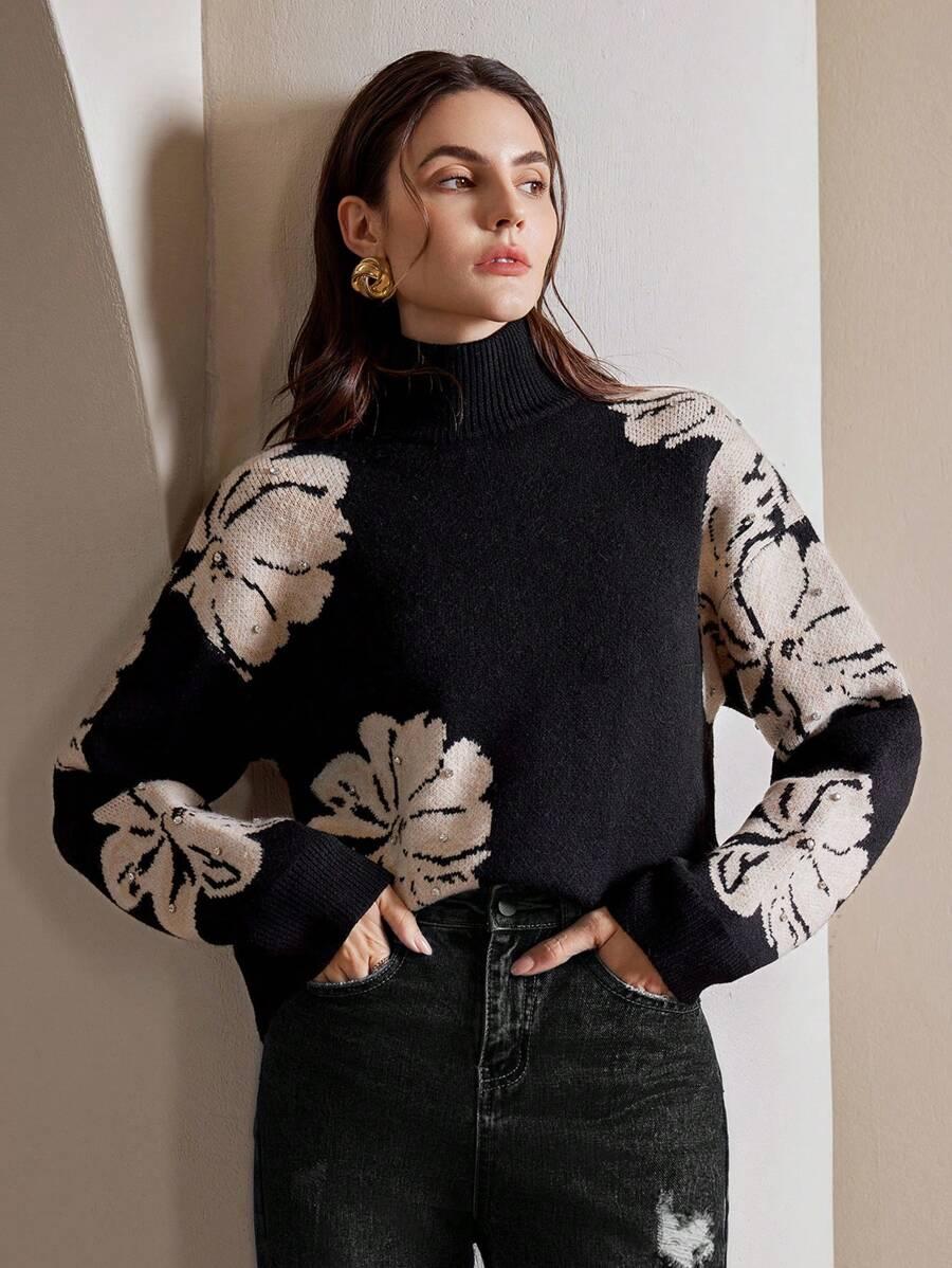 sweter kwiaty zdobienia